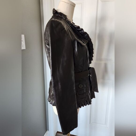 INC International Concepts brown faux leather belted jacket - Picture 3 of 11